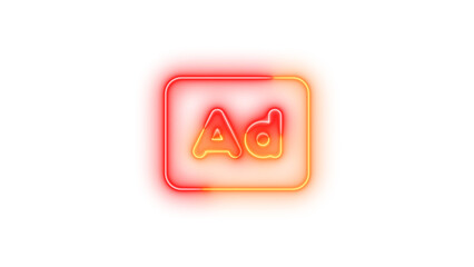 Neon rectangle ad icon glowing with transparent background