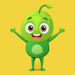 Happy Green Alien Cartoon Character Welcoming with Open Arms
