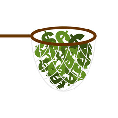 Butterfly net full Money isolated. Money catching concept. Get rich and increase finances.
