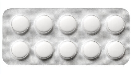 Blister pack of tablets with blank branding space, isolated white.