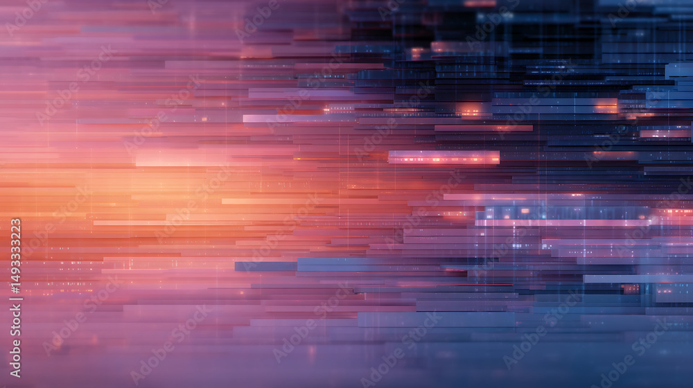 Poster abstract digital art with vibrant colors and glitch effect on a dark background, concept of data cor