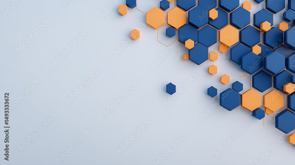 Aufkleber a blue hexagonal pattern with orange accents on a clean background, expressing a modern technology d