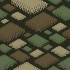 CPU PC Military pattern seamless. IP troops texture. Processor Army background.