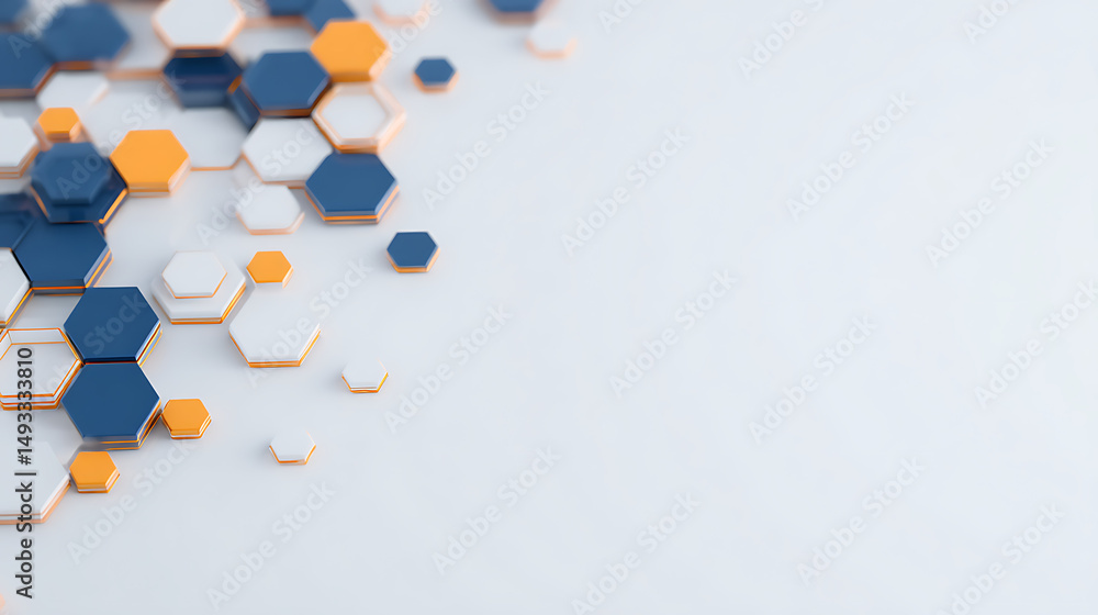 Aufkleber a blue hexagonal pattern with orange accents on a clean background, expressing a modern technology d