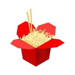 Chinese noodles in box. Traditional food in China