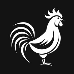 Stylized White Rooster Illustration on Black Background