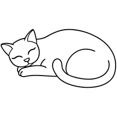 Adorable Sleeping Cat Line Art Illustration for Design