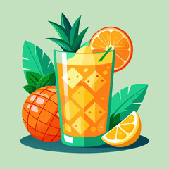 Refreshing Pineapple Orange Summer Cocktail Drink Glass
