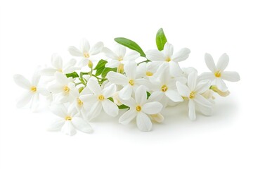 Obraz premium A bunch of small white jasmine flowers with star-shaped petals, isolated on a white background