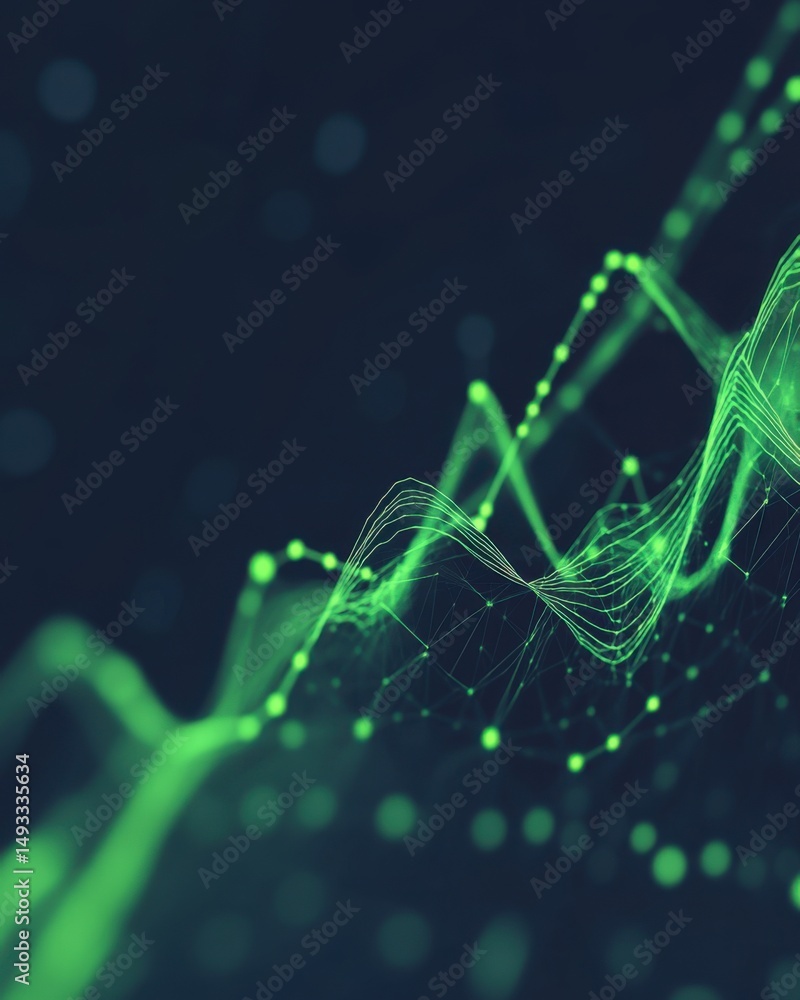 Aufkleber abstract green network lines rising against dark background graphic illustration of technology data 