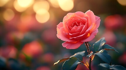 Blossom's Gentle Embrace: A delicate peach rose, radiant in the soft sunlight, emerges amidst a sea of blossoms, inviting a sense of peace and romance.