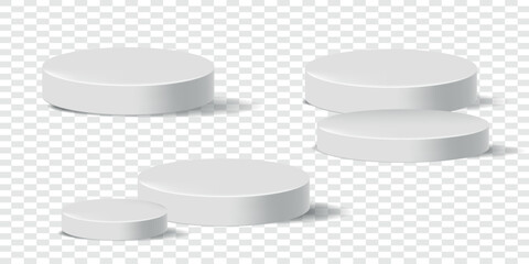 Podium 3d set. Realistic platform white. Vector illustration  