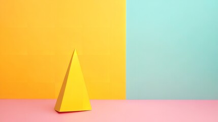 Abstract Yellow Pyramid Minimalist Geometric Shape Pastel Pink Blue Background Modern Design Simple Elegant Triangle    