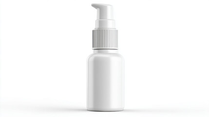 Nasal spray bottle with blank label, white background.