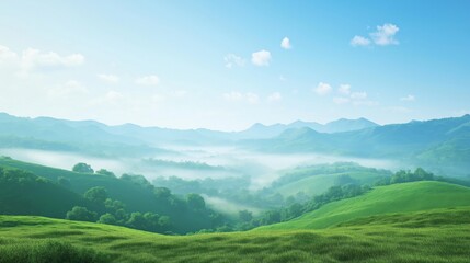 Fototapeta premium Vast green hills under clear blue sky