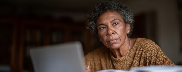 Senior woman engaged in online learning at home