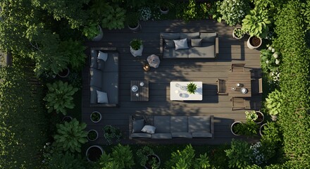 Outdoor Patio Lounge Area with Garden From Above