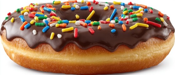 Delicious Donut with Chocolate Glaze and Colorful Sprinkles Sweet Treat Close Up Studio Shot Food Photography