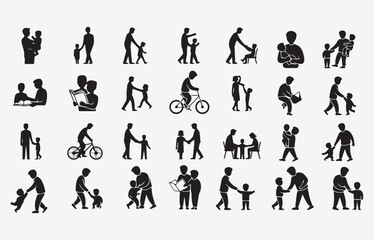 vector silhouettes of parents and children 