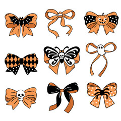 Fototapeta premium Set of cute vector Halloween bows. Hand drawn creepy Halloween clipart. Perfect for wallpaper or fabric print. EPS 10 vector file.