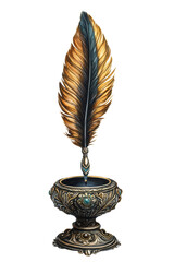 Isolated Fancy Quill Pen with Detailed Inkwell