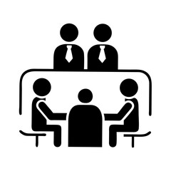 Crisp silhouette design of a business meeting on white background
