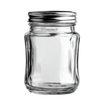 Empty Glass Jar with Metal Lid - Isolated on White