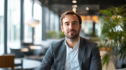 Portrait of a Confident Young Businessman Modern Office Setting Professional Attire Serious Expression Successful       