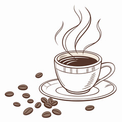 Aromatic coffee cup steam beans drink beverage cafe