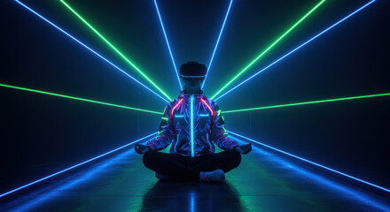 VR Meditation: Serene Futuristic Escape - Mindful Virtual Reality, Neon Lights, Digital Wellbeing & Inner Peace