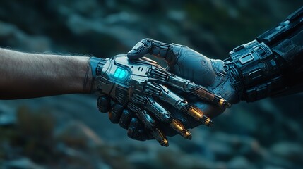 Human Handshake Robotic Hand Advanced Technology Future Innovation Digital Art Futuristic Metal Mechanical Engineering  