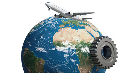 Isolated Earth Globe Airplane and Gear Global Industry