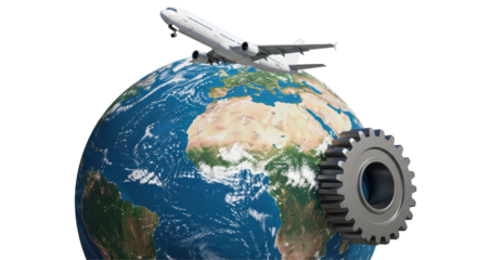 Isolated Earth Globe Airplane and Gear Global Industry