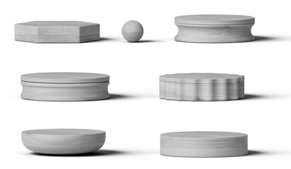 White wood podium set pack isolated background 3d rendering