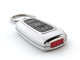 Sleek silver car key with three buttons and a red panic button.