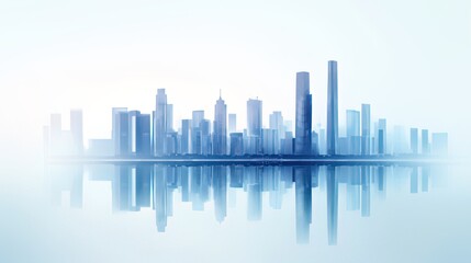 Fototapeta premium Abstract City Skyline Vector - Blue & White Minimalist Business Design (Corporate Branding/Urban Development)