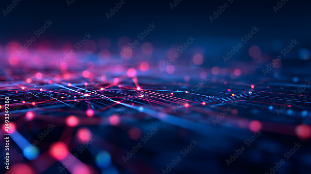 Poster digital concept of web 3. 0 on a neon glowing cyber interface, with blue and pink highlights on a da