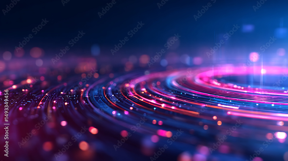 Poster digital concept of web 3. 0 on a neon glowing cyber interface, with blue and pink highlights on a da