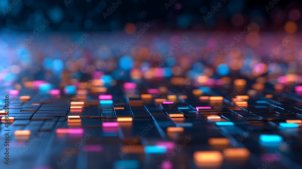 Aufkleber abstract pixel explosion in vibrant colors on a dark grid background. creative technology concept. 3
