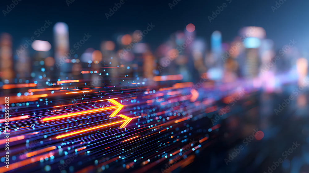 Poster creative high-speed motion arrow on dark backdrop. dynamic energy and technology concept. 3d renderi