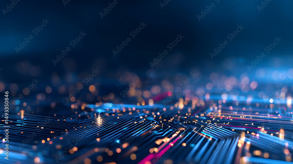 Aufkleber creative digital blue circuit grid background. landing page concept. technology, innovation and ai c
