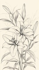 Elegant Lily Flower Sketch Art Illustration Botanical Drawing Floral Design Close Up Detailed View