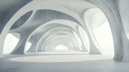 Abstract Modern Architecture White Concrete Interior Design Building Structure Hallway Space Empty Room Bright Light    