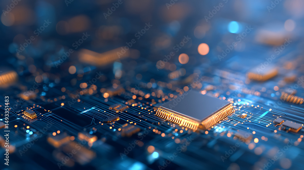 Poster abstract digital blue circuit grid backdrop. landing page concept. technology, innovation and ai con