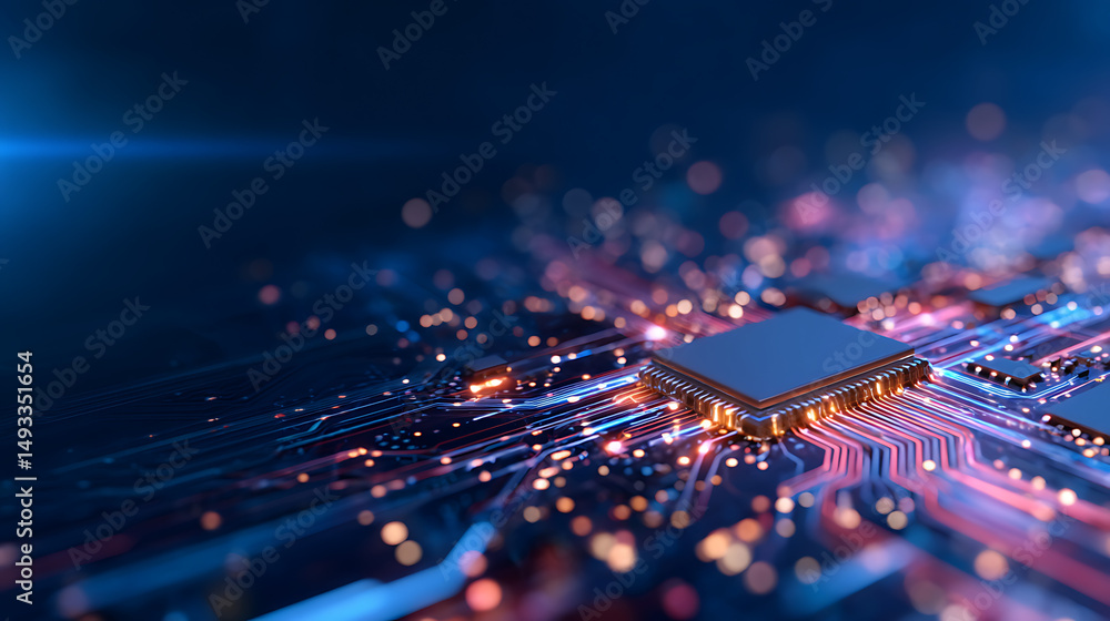 Poster abstract digital blue circuit grid background. landing page concept. technology, innovation and ai c