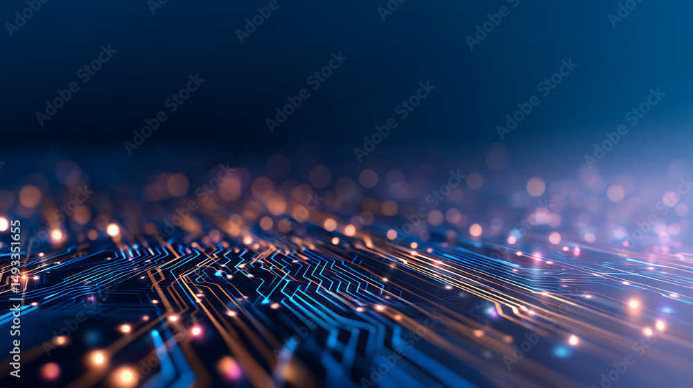 Aufkleber abstract digital blue circuit grid background. landing page concept. technology, innovation and ai c