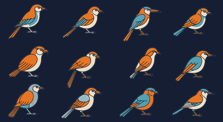 Vibrant Bird Illustrations in a Repeating Pattern