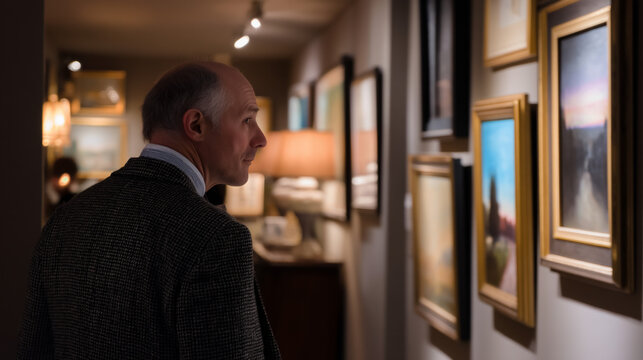 An elderly man at an exhibition.
