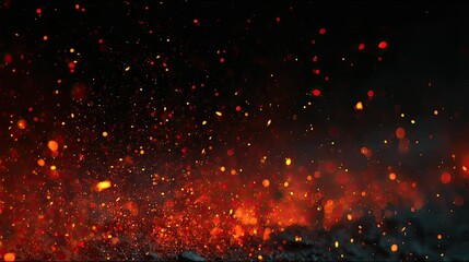 Fototapeta premium A close-up view of glowing embers and sparks against a dark background, evoking warmth and energy.