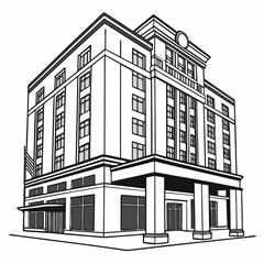 Modern office building architectural line drawing illustration
